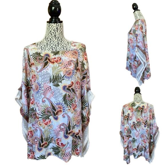 Chico’s‎ Paisley Print Boho Poncho Top Cream Multi Color Size S/M - Picture 12 of 12